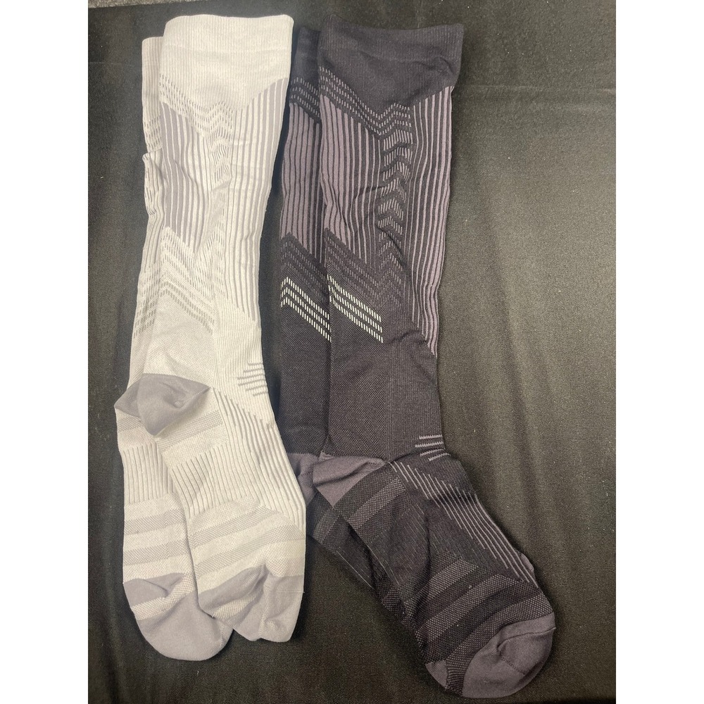 2 Pair Lot Compression Socks Over Calf Athletic Performance Grey Charcoal L/XL